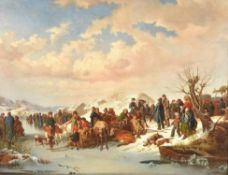 Kilian Christoffer Zoll (Swedish 1818-1860), A Village Gathering in Winter