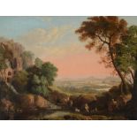 Circle of Jan Frans van Bloemen (Flemish 1662-1749), Classical landscape with shepherd