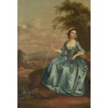 Arthur Devis (British 1711-1787) Portrait of a lady in a blue dress with shepherd's crook