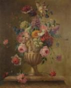 Continental School (19th Century) , Vase of flowers on a ledge