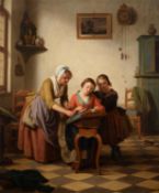 Basile de Loose (Belgian 1809-1885) , The Sewing Lesson