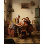 Basile de Loose (Belgian 1809-1885) , The Sewing Lesson