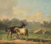 Balthasar Paul Ommeganck (Flemish 1755-1826) , Sheep and goats in a country estate