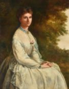Follower of Lowes Cato Dickinson, Portrait of a lady in a white dress seated in a landscape