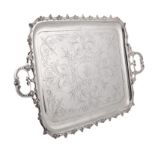 An Austro-Hungarian silver large twin handled rounded rectangular tray by Vinzenz Mayer's Söhne (186