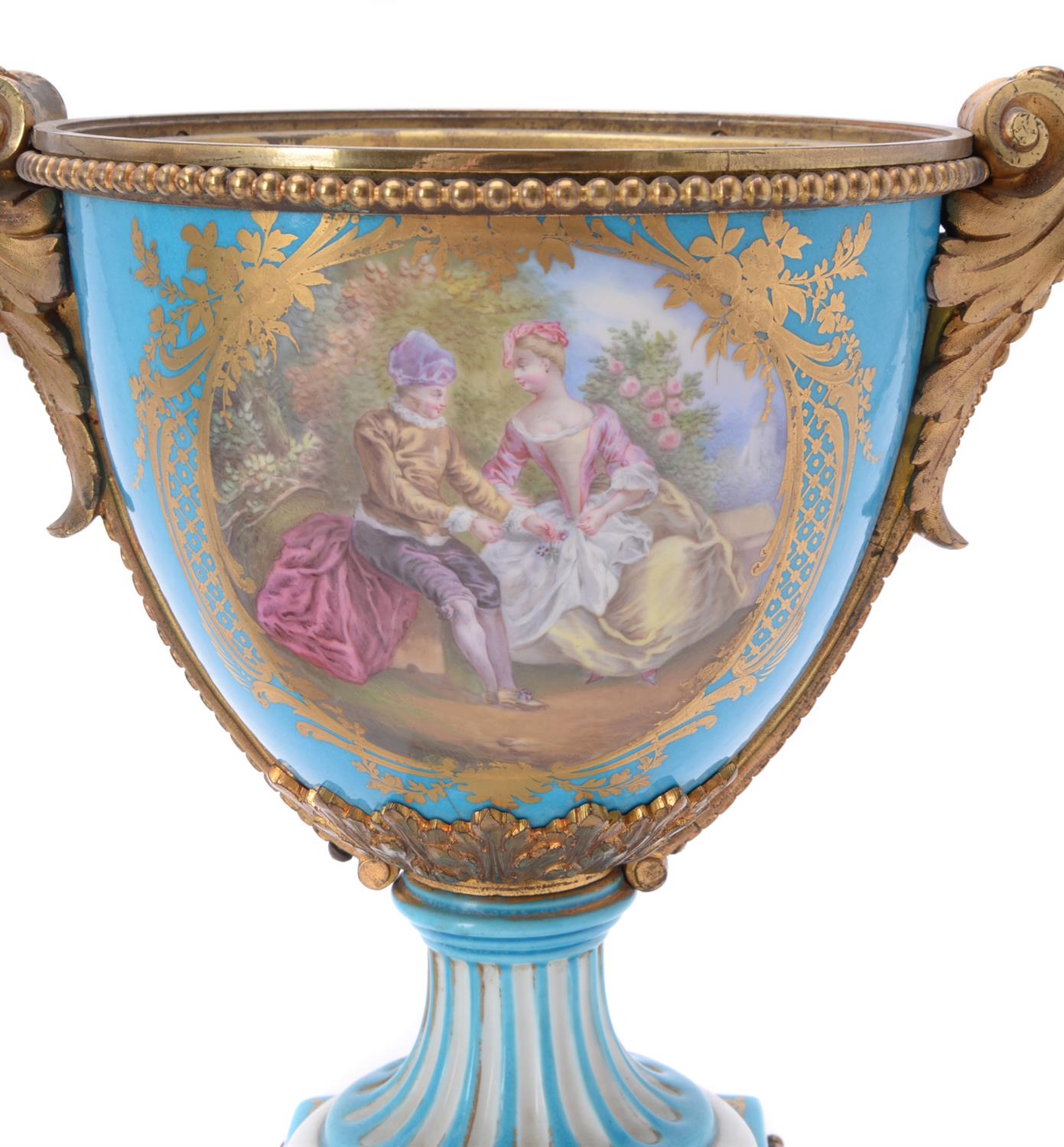 A pair of French porcelain Sevres-style gilt-metal mounted urns - Image 7 of 7