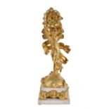 A French ormolu and white marble figural mantel clock