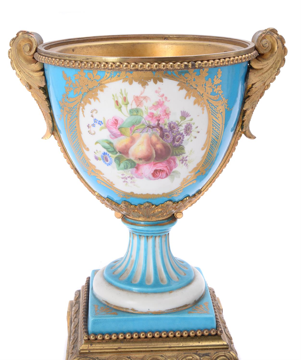 A pair of French porcelain Sevres-style gilt-metal mounted urns - Image 3 of 7