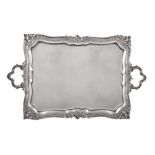 A Belgian silver twin handled rectangular tray by Delheid Frères