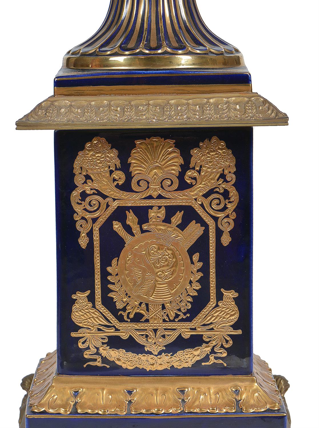 A pair of modern Sevres-style porcelain and gilt metal mounted campana urns and stands - Image 13 of 13