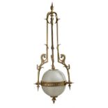A gilt metal and frosted glass pendant ceiling light