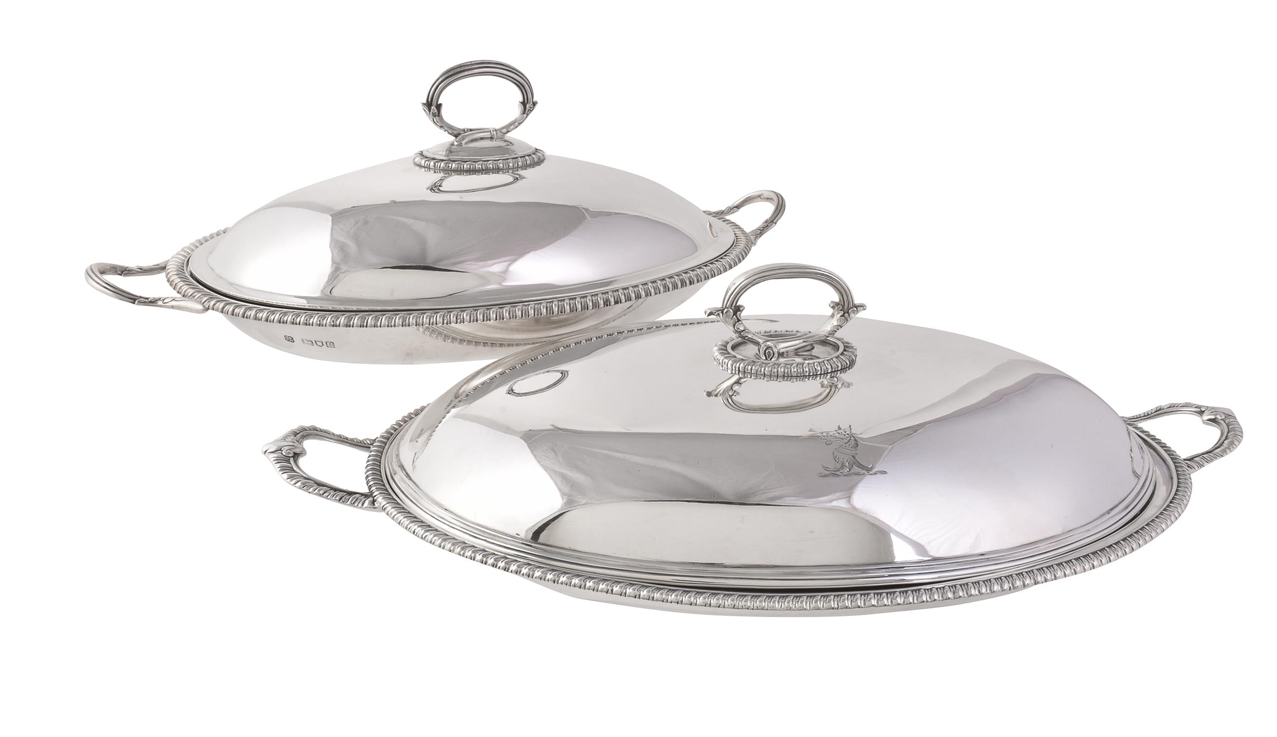 Two similar silver oval graduated vegetable dishes