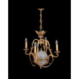 A gilt metal and moulded glass four light chandelier