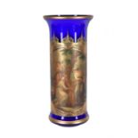 A modern Venetian blue glass and gilt cylindrical vase