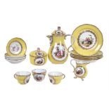 A Meissen (outside decorated) yellow-ground part coffee service