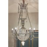 A Continental beadwork and wirework six light chandelier