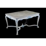 A French cream and blue painted extending dining table