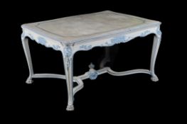 A French cream and blue painted extending dining table