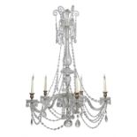 A Victorian cut and moulded glass and silvered metal five light chandelier