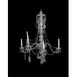 An Edwardian cut and moulded glass and silver plated metal chandelier