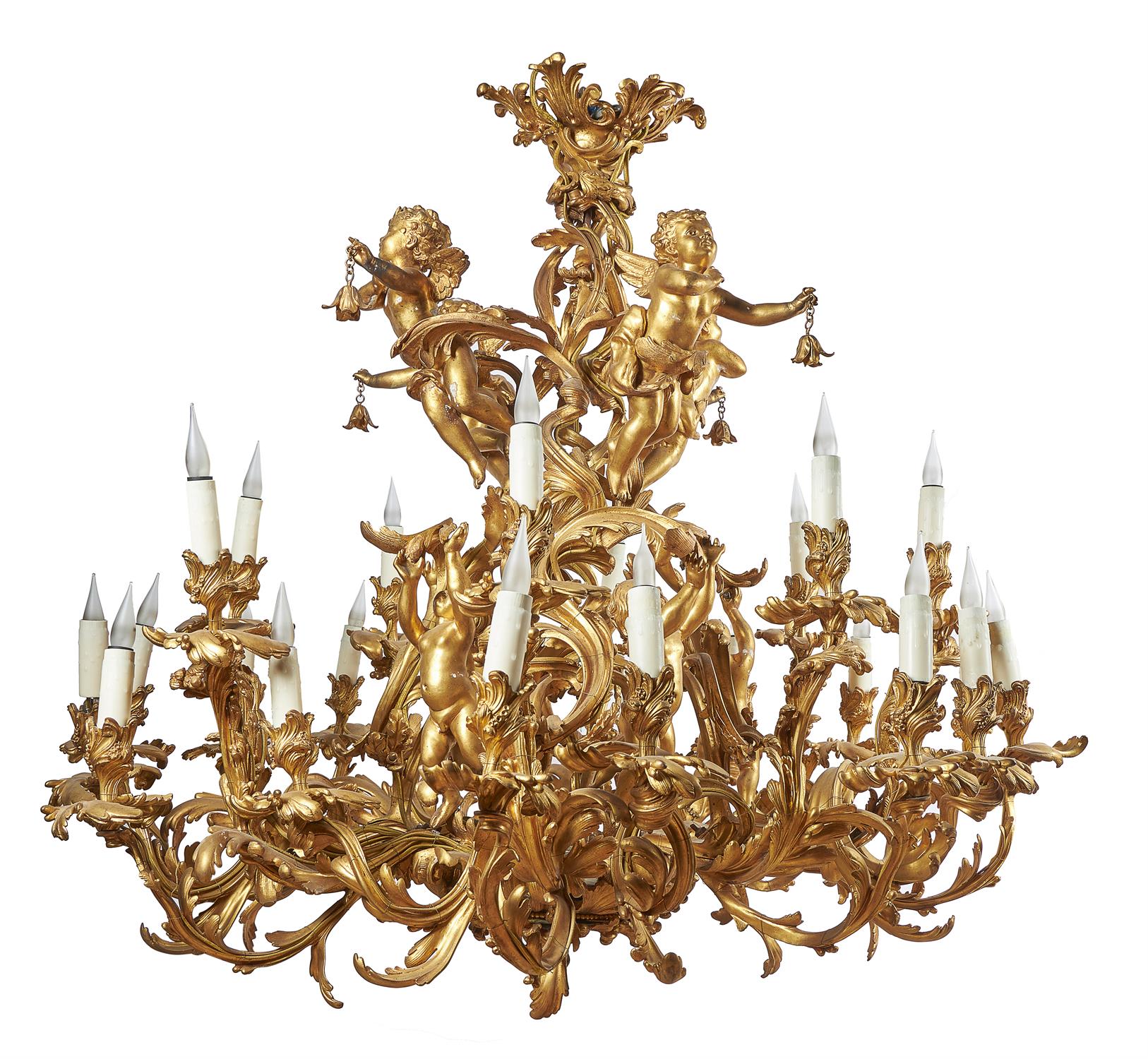 A substantial gilt bronze twenty-five light chandelier in Louis XV taste