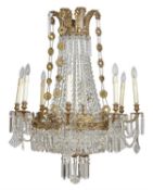 A cut glass and gilt metal eight branch chandelier in Charles X taste