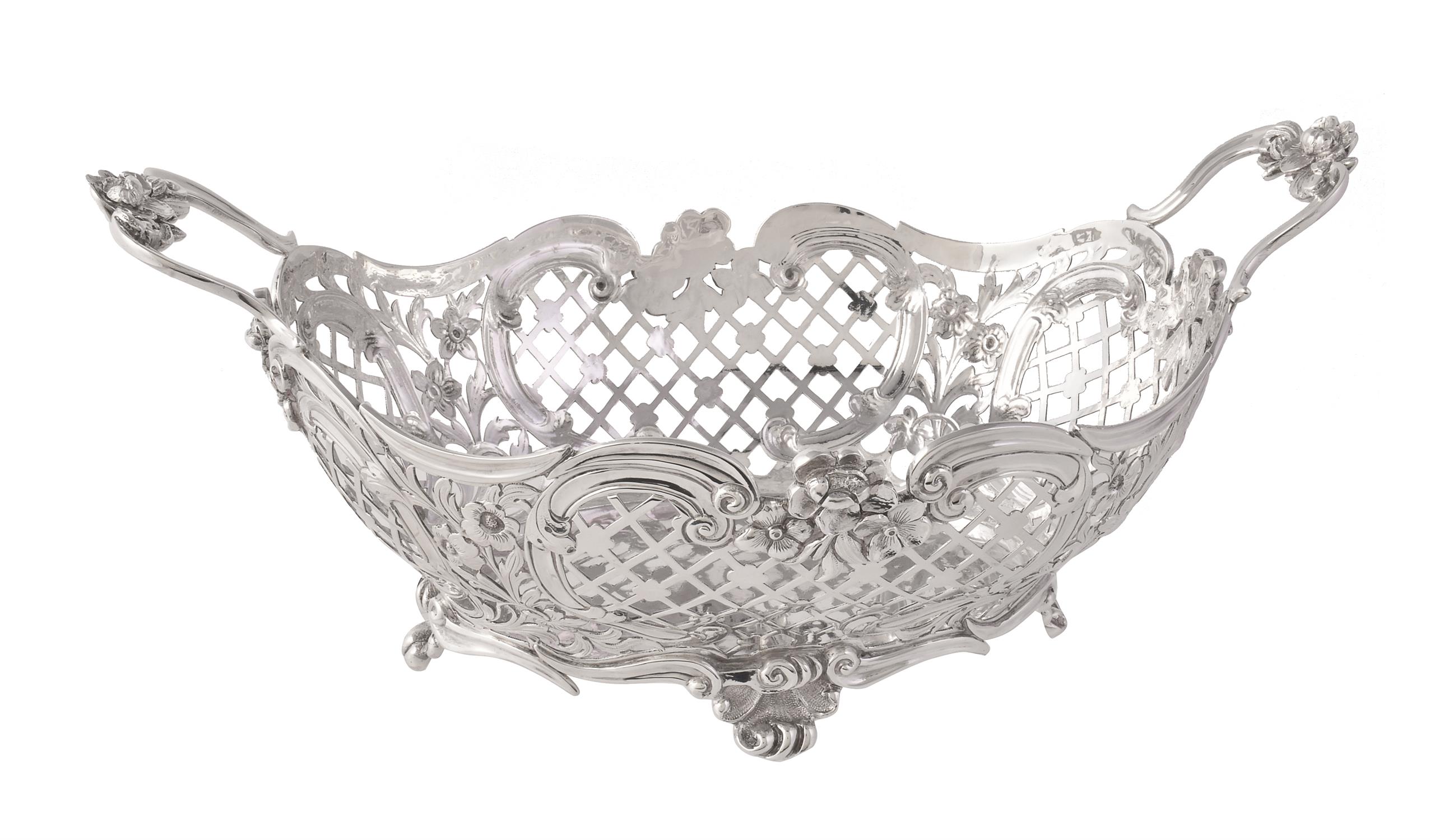 A Victorian silver shaped oval basket by Susannah Brasted