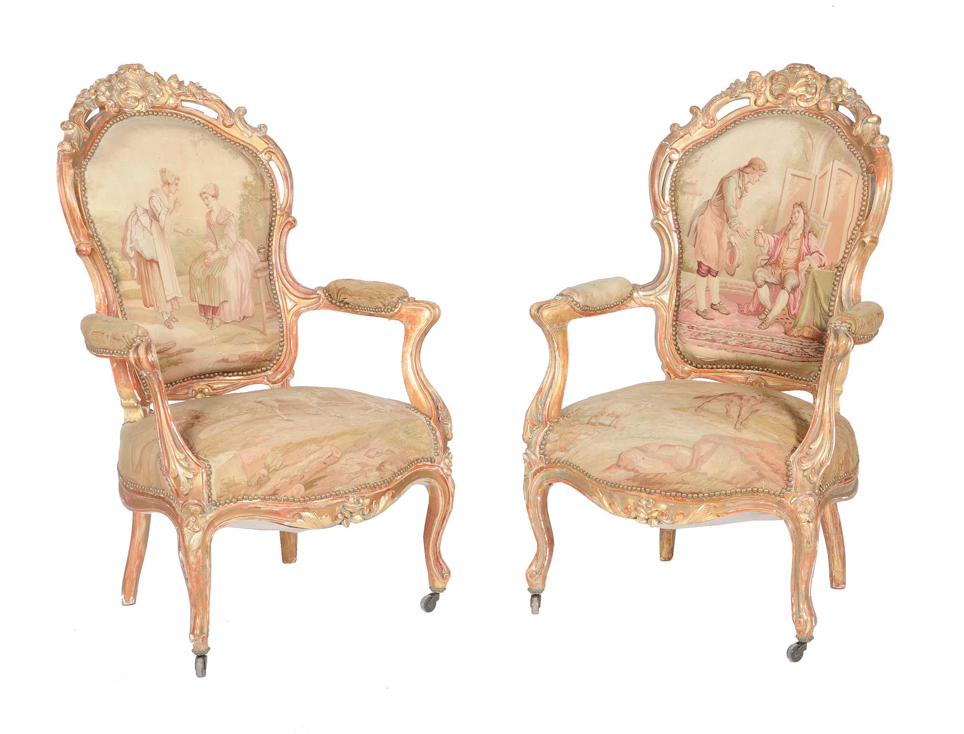 A set of four rubbed gilt fauteuils in Louis XV style - Image 2 of 5