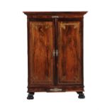 Y A George IV rosewood and brass inlaid cupboard or dwarf linen press