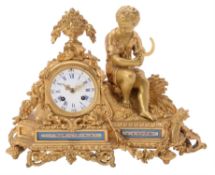 A French gilt metal and Sevres style porcelain mounted mantel clock