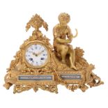 A French gilt metal and Sevres style porcelain mounted mantel clock