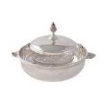 Asprey, a silver and glass caviar serving dish, frame and cover by Asprey plc