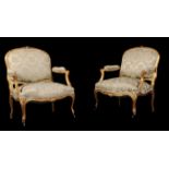 A pair of giltwood and upholstered fauteuils in Louis XV style