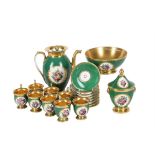 A Paris porcelain Empire-style green-ground and gilt part coffee service