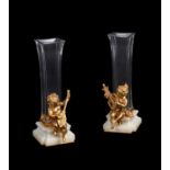 A pair of gilt metal, glass and white marble mounted vases in Art Nouveau style