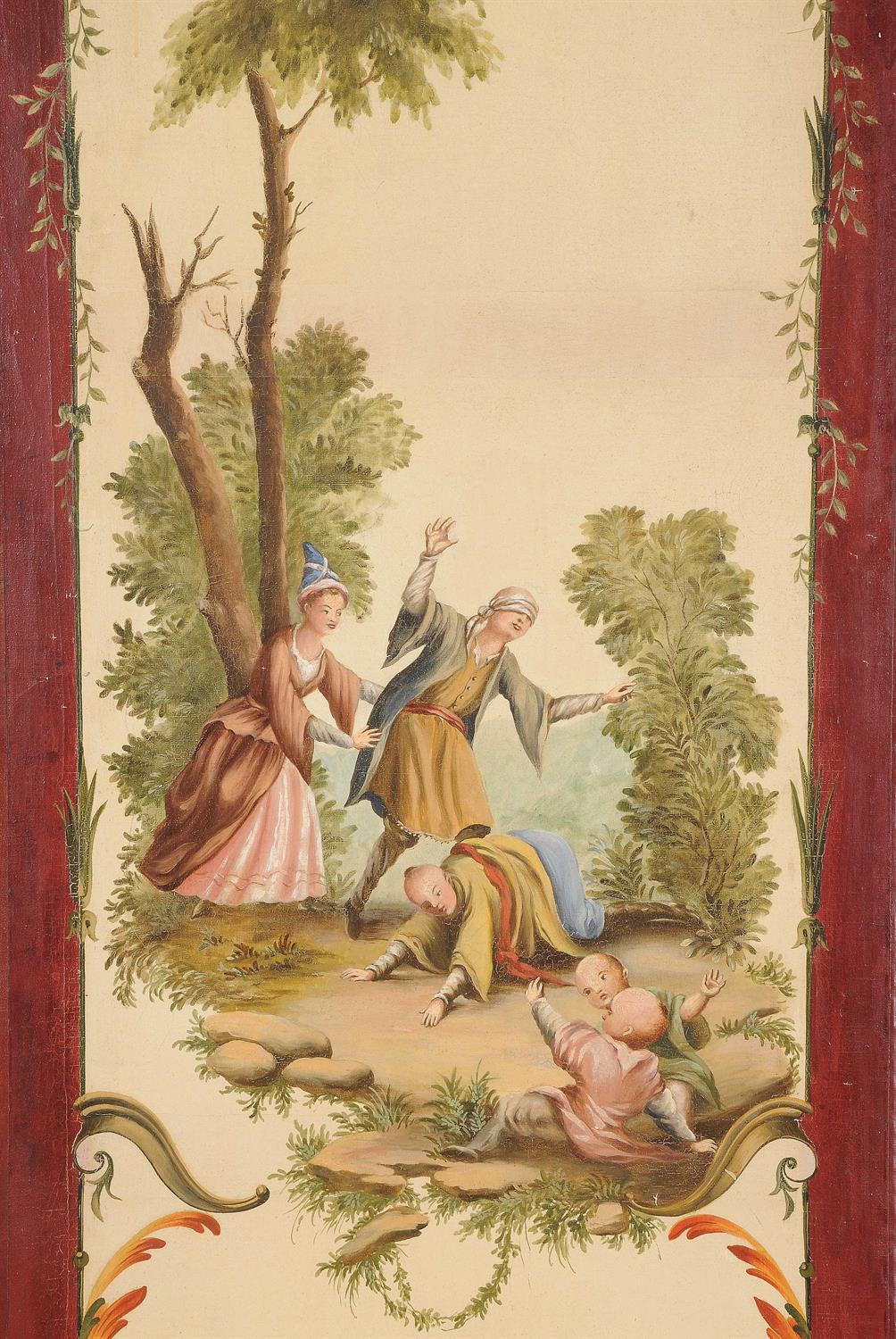 A set of four framed painted decorative panels in the mid-18th century Chinoiserie manner - Image 6 of 8