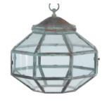 A glazed copper hanging light of octagonal section