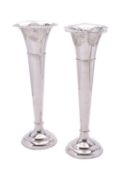 A pair of electro-plated tall trumpet vases