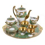 A Continental green and gilt part coffee service