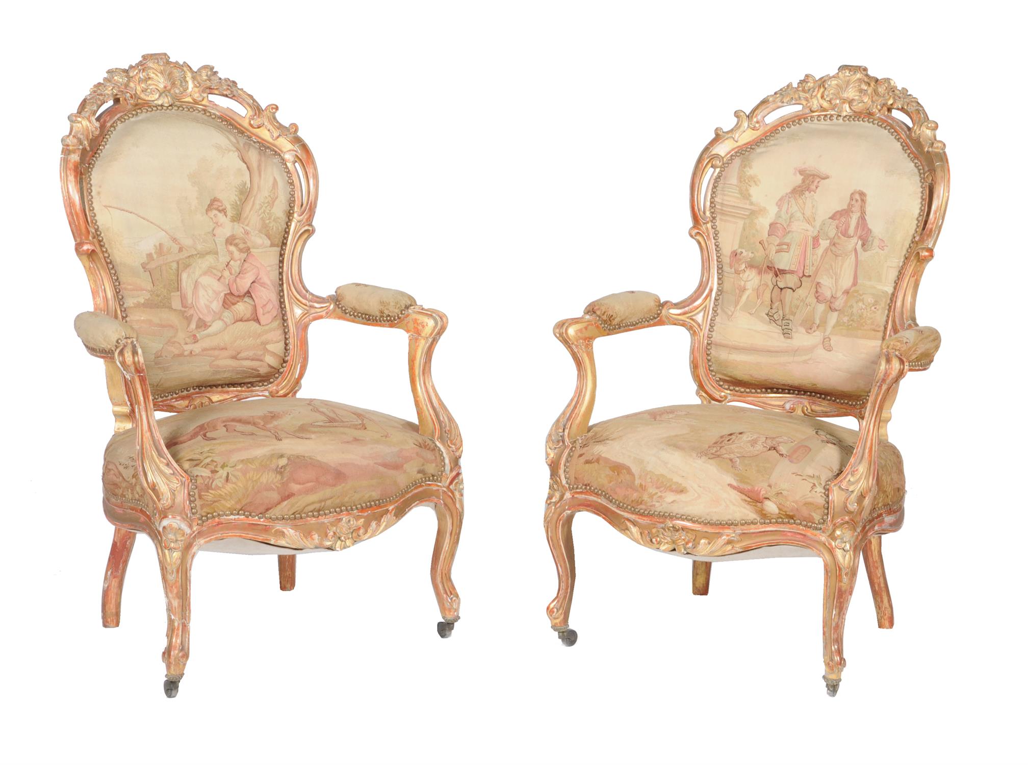 A set of four rubbed gilt fauteuils in Louis XV style - Image 3 of 5
