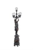 A large bronzed spelter figural lamp