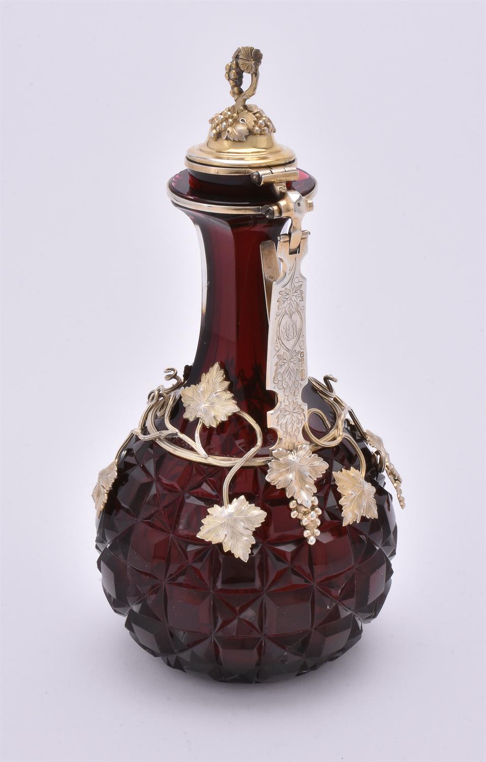 A late Victorian silver gilt mounted ruby glass claret jug by Elkington & Co. - Image 2 of 2