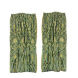 Two pairs of olive green damask curtains