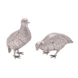 A pair of Italian silver coloured models of partridges