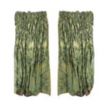 A pair of olive green damask curtains