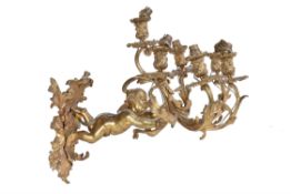 A French gilt bronze five branch figural wall light