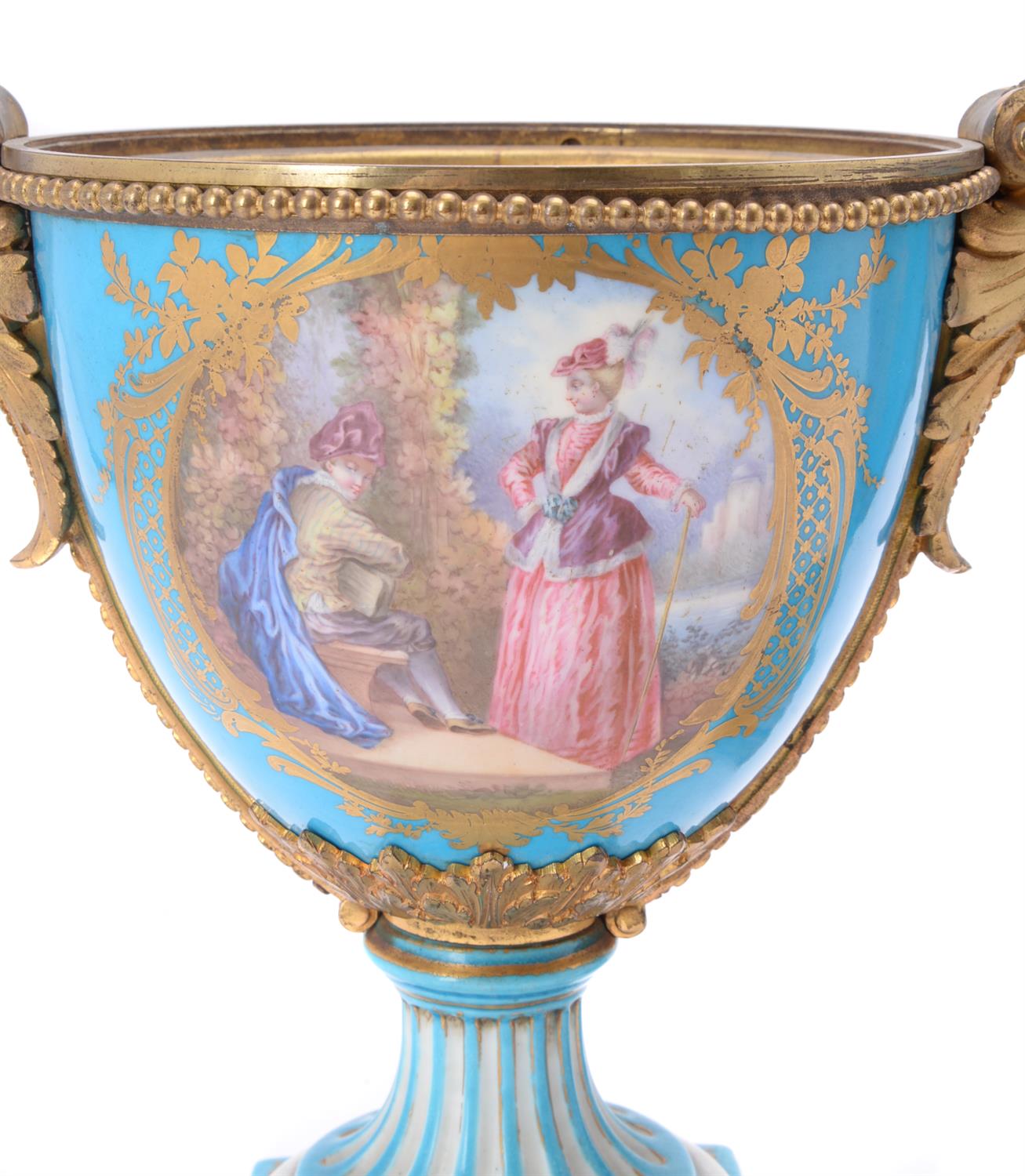 A pair of French porcelain Sevres-style gilt-metal mounted urns - Image 6 of 7