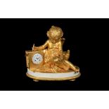 A French ormolu and white marble figural mantel clock in Louis XVI style