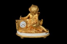 A French ormolu and white marble figural mantel clock in Louis XVI style