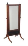 An Edwardian mahogany and inlaid cheval mirror